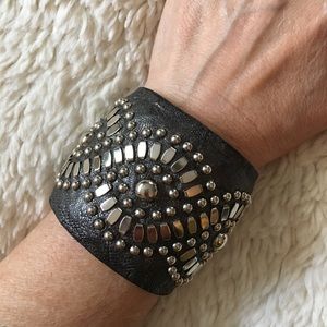 Calleen Cordero gunmetal grey leather studded cuff